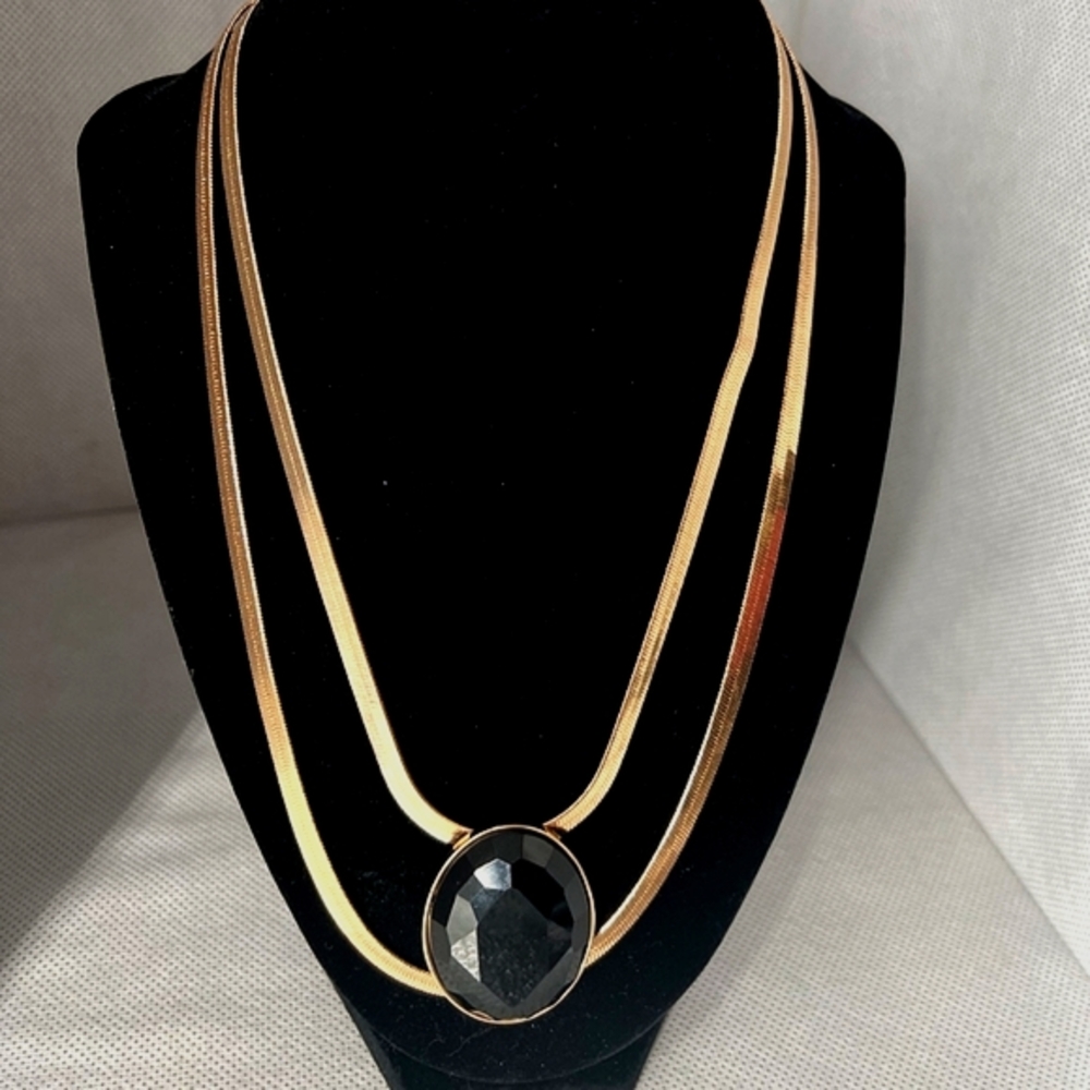Thalia Sodi Gold Tone Black Stone Double Strand Necklace NWT